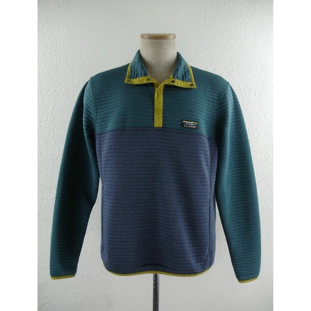 L.L. Bean Airlight Knit Pullover Sweater Med Jacket Colorblock 1/4 Snap Blue